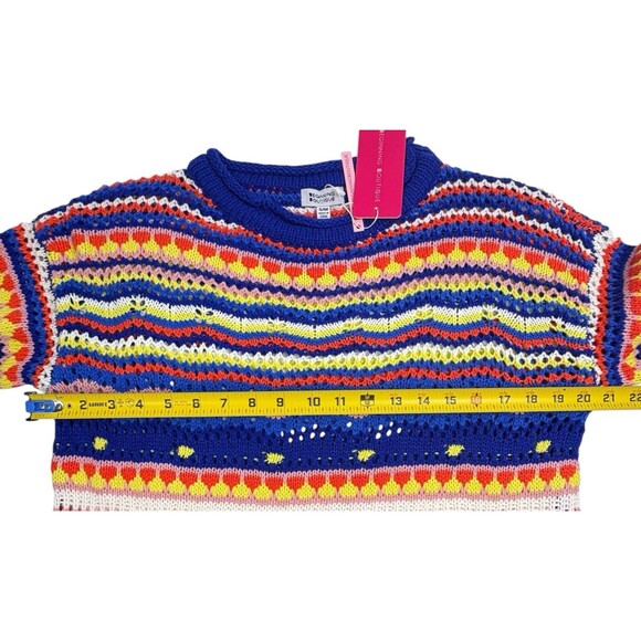 NWT Crochet Boho Granny Sweater Striped Festival Retro Beginning Boutique S/M - Picture 9 of 15